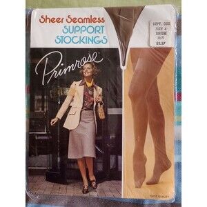VINTAGE Sheer Seamless Pantyhose Stockings Suntone Nylons Primrose Size 4 NOS
